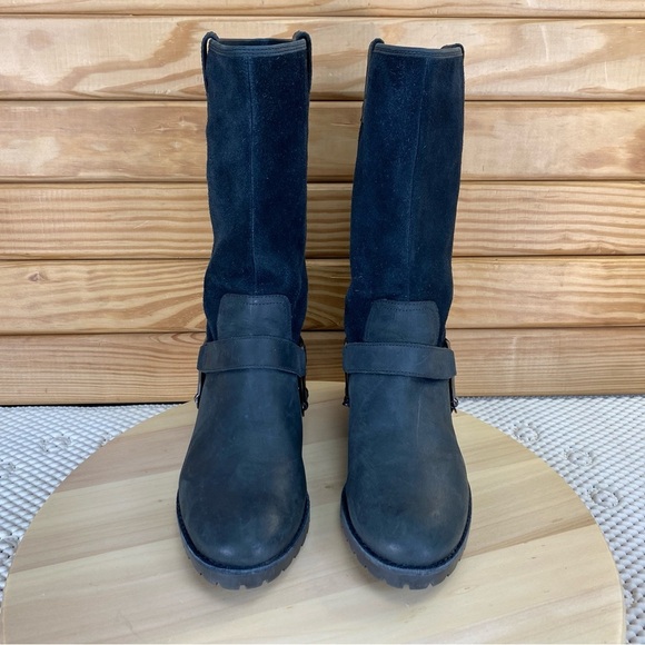 Sperry Top Sider Womens 6.5 US Black Leather Harness Boots Mid Calf Pull-on - Picture 2 of 11